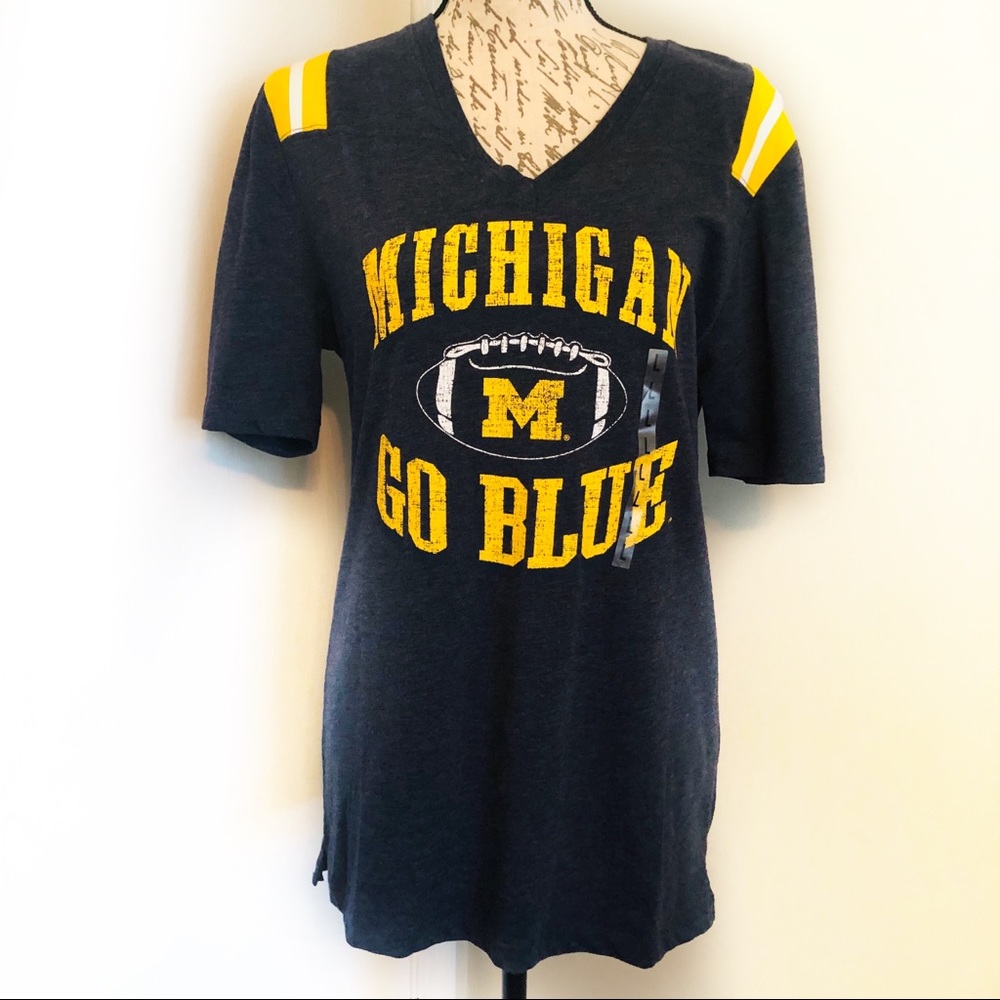NWT Michigan Go Blue Ladies Football Vneck T-shirt